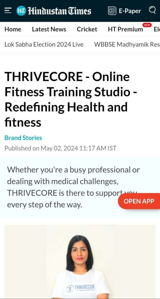 Thrivecore featured in Hindustan Times article highlighting its success in online fitness training