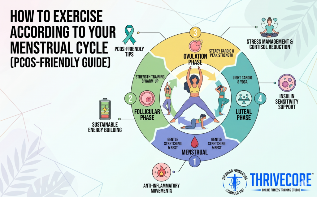 How to Exercise According to Your Menstrual Cycle (PCOS-Friendly Guide)