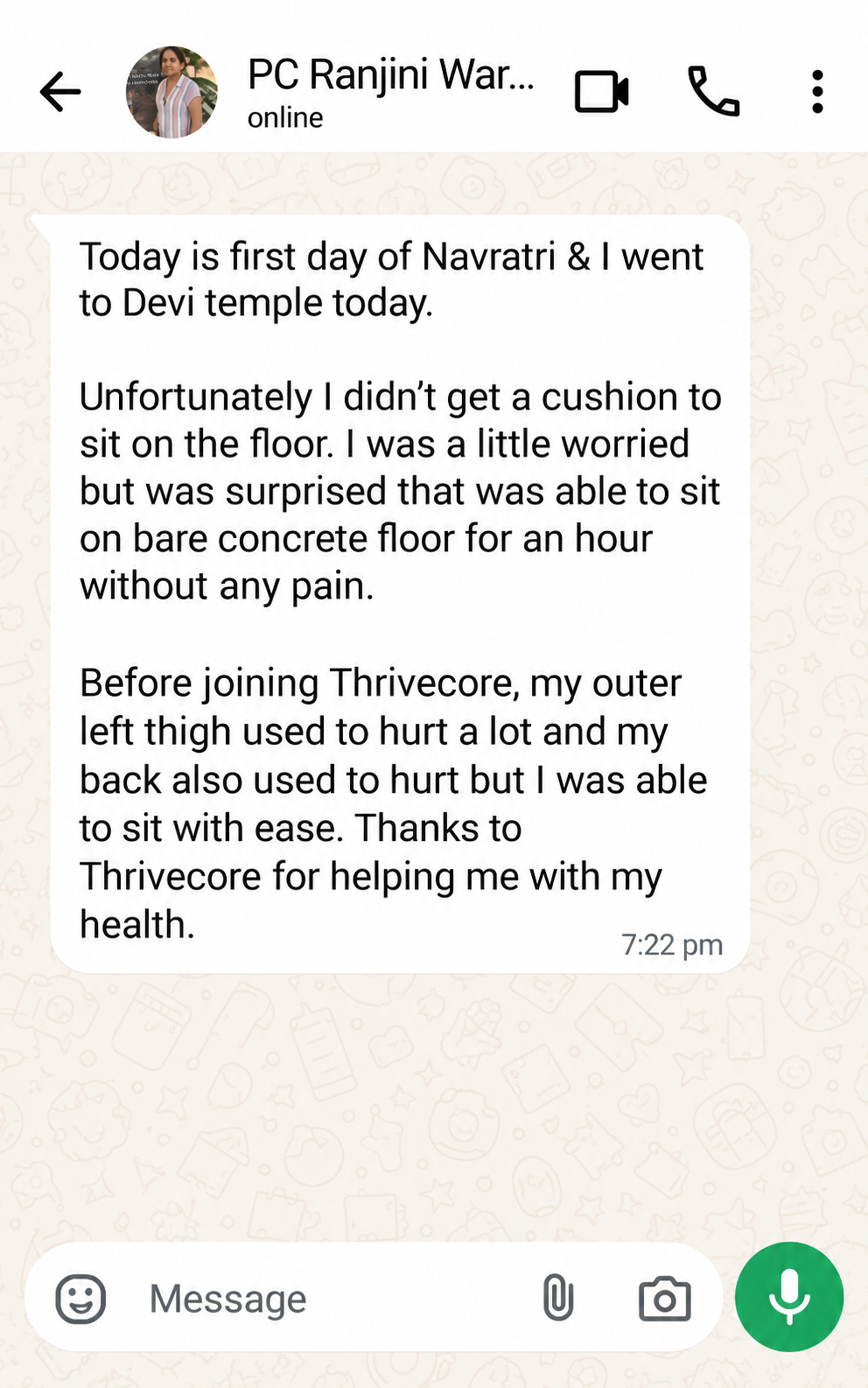 WhatsApp Testimonial Chat Screenshot